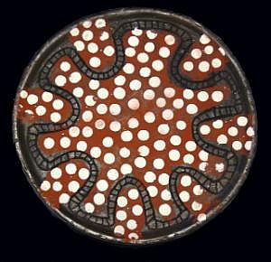 Mursi-Lippenteller, erworben im Mursi-Dorf; aus Ton gefertigt und bemalt, Durchmesser 12cm, Gewicht 148g P1090277