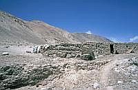 Strecke nach Taschkurgan: Das Gehft ist ganz der Landschaft angepasst.