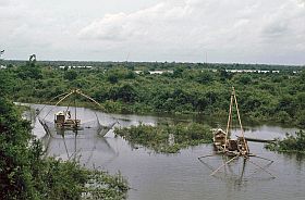 Umgebung von Kompong Cham: Fischernetze