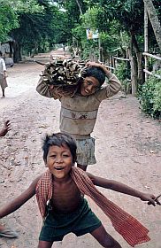 Auf der Insel: Junge schleppt Holz