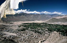 Leh: Blick vom Hgel Namgyal Tsemo mit Gebetsfahnen