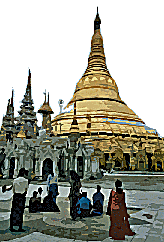 Grafik aus einem Foto: Schwedagon-Pagode in Yangon