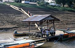 Bootsanleger bei stark gefallenem Wasserstand (Mahakam)