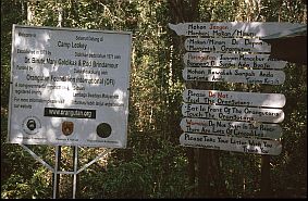 Hinweisschilder in Camp Leakey