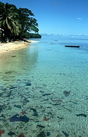 Insel Ai: Klares Wasser und Mll im Hafenbecken