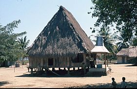 traditionelles Haus bei Ndondo mit Wellblech-Eingang