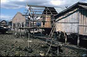 durch den Tsunami 1992 zerstörte Häuser in Wuring 