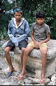 Kampung Tambera: Zwei Jungen sitzen auf einem Grab