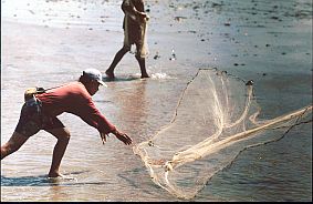 Fischer mit Wurfnetz