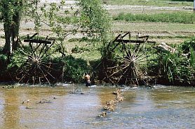 Auf dem Weg nach Bangko: Wasserräder