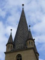 Evangelische Stadtkirche: Die vier kleinen Trmchen am Kirchturm weisen darauf hin, dass der Ort eine eigene Gerichtsbarkeit hatte.