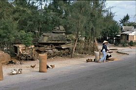 Marmorberge bei Da Nang: Panzerwrack als Hühnerstall